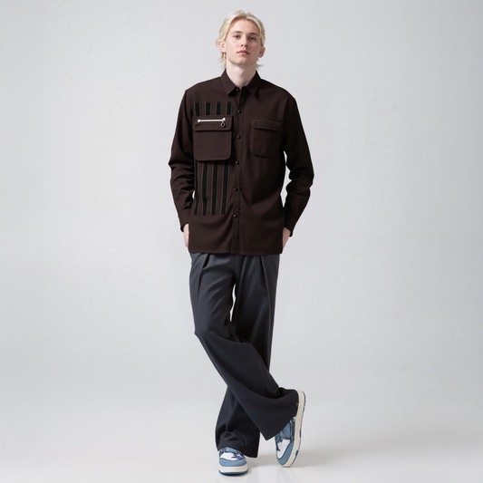 Konus Men's Canvas Shirt With Bellow Pockets in Black