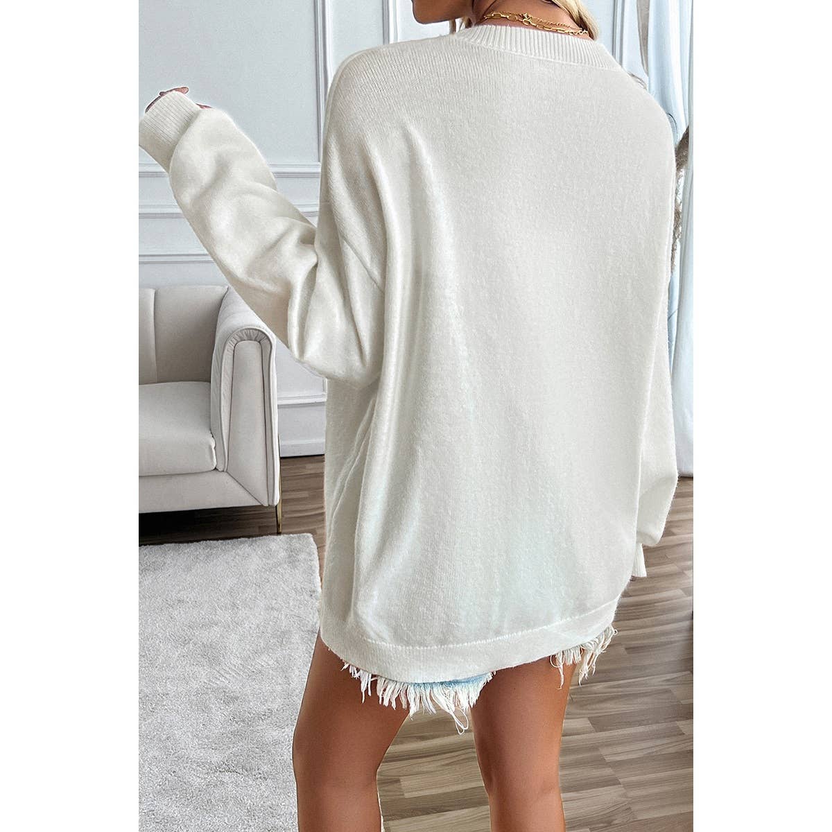 Knit Round Neck Flag Print Loose Fit Sweater - Shop Cool Tricks