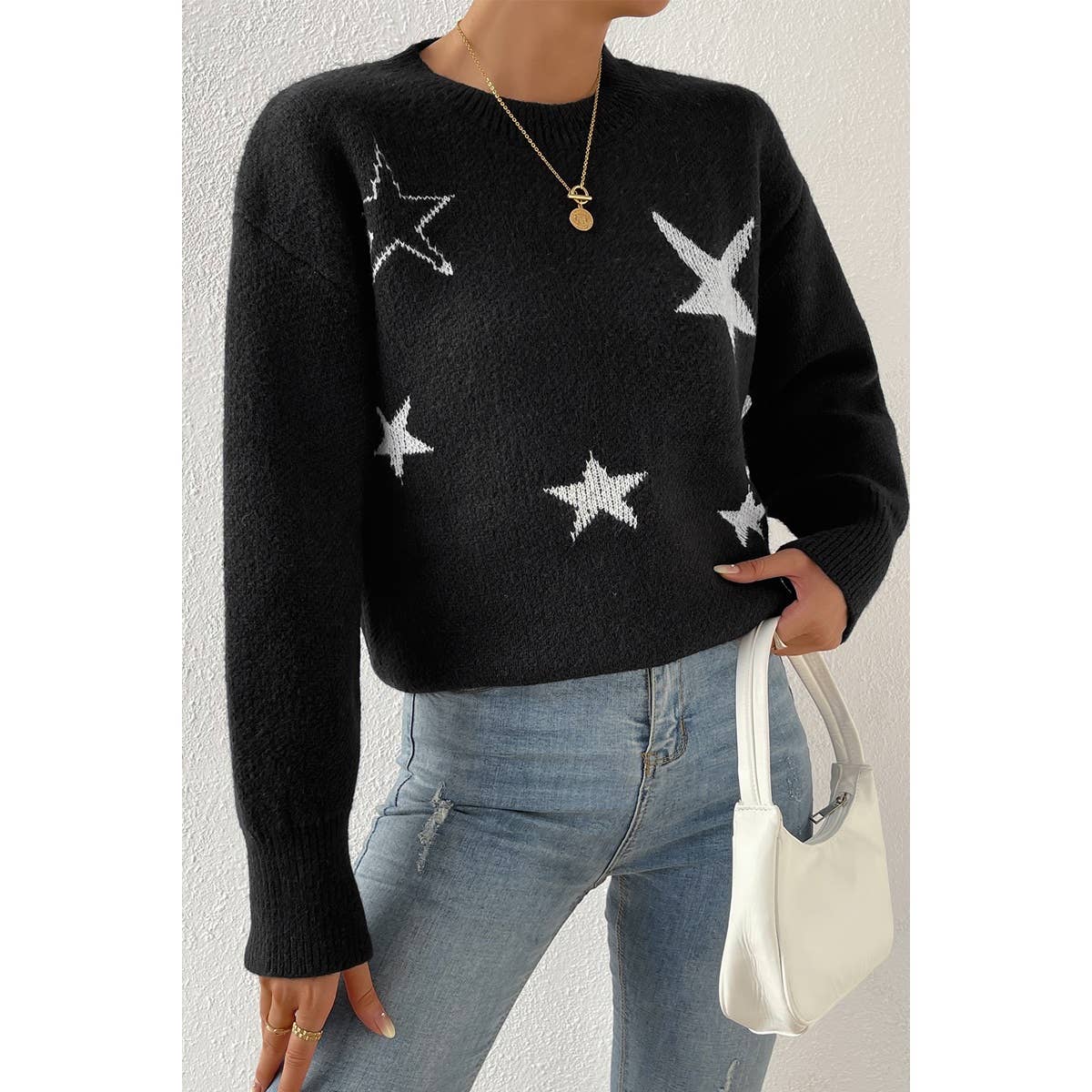 Star Print Knit Loose Fit Sweater - Shop Cool Tricks