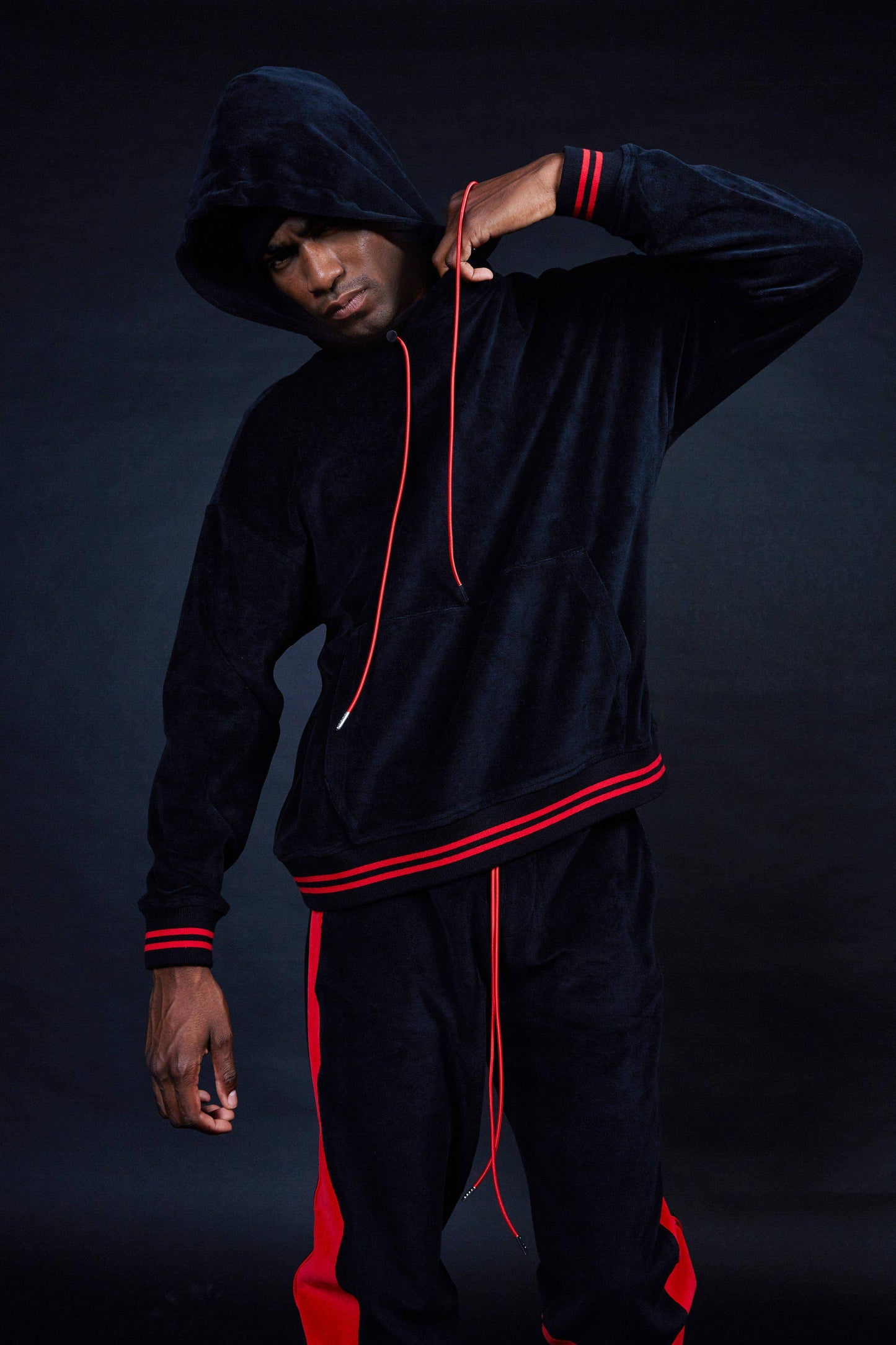 Blank State Men's Velour Pullover Hoodie in Black