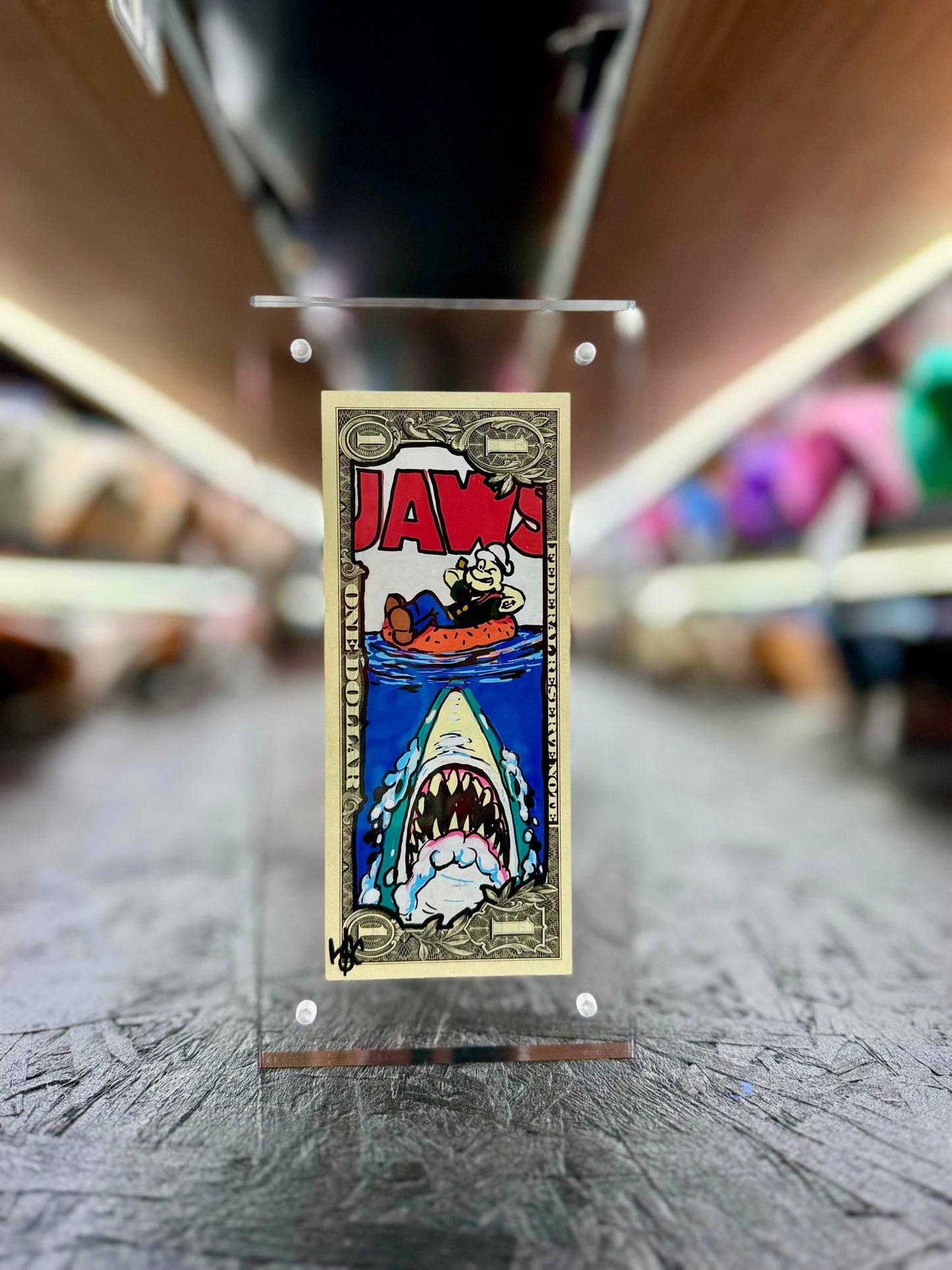Jaws & Popeye $2 Dollar Bill Art 11.5