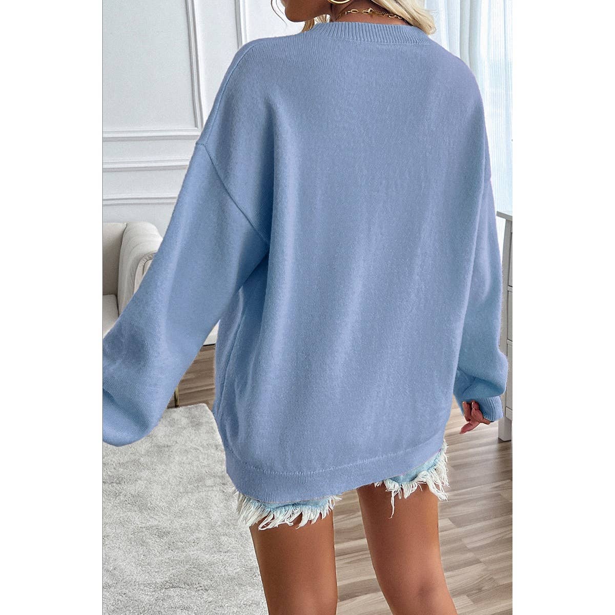 Knit Round Neck Flag Print Loose Fit Sweater - Shop Cool Tricks