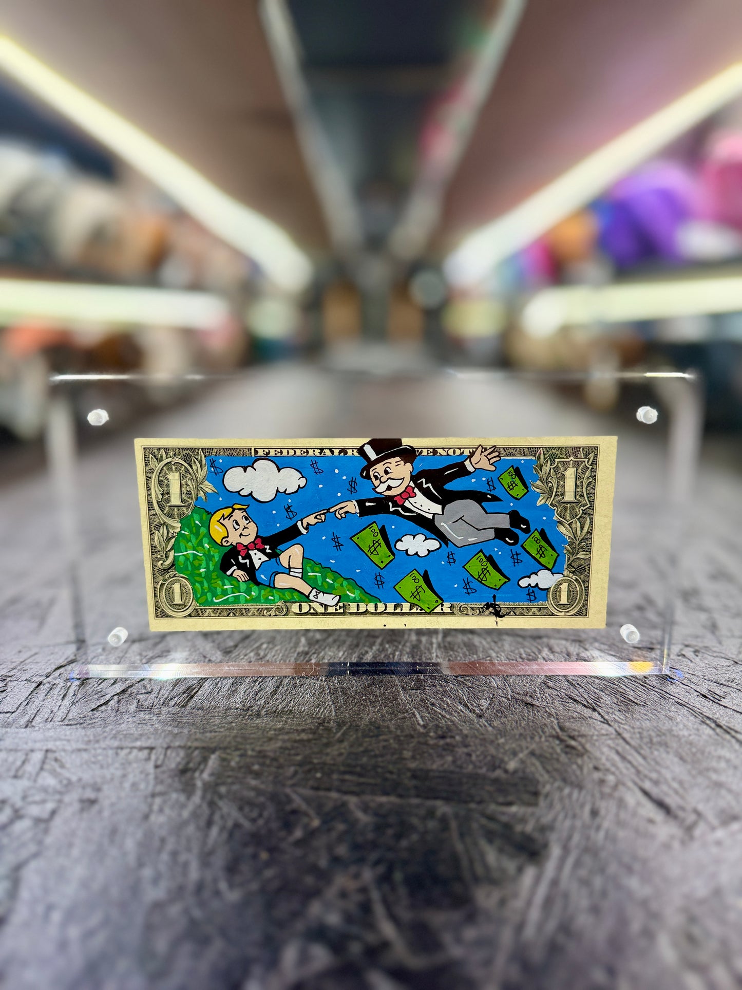 Richie Rich & Mr Monopoly $1 Dollar Bill Art 16.7