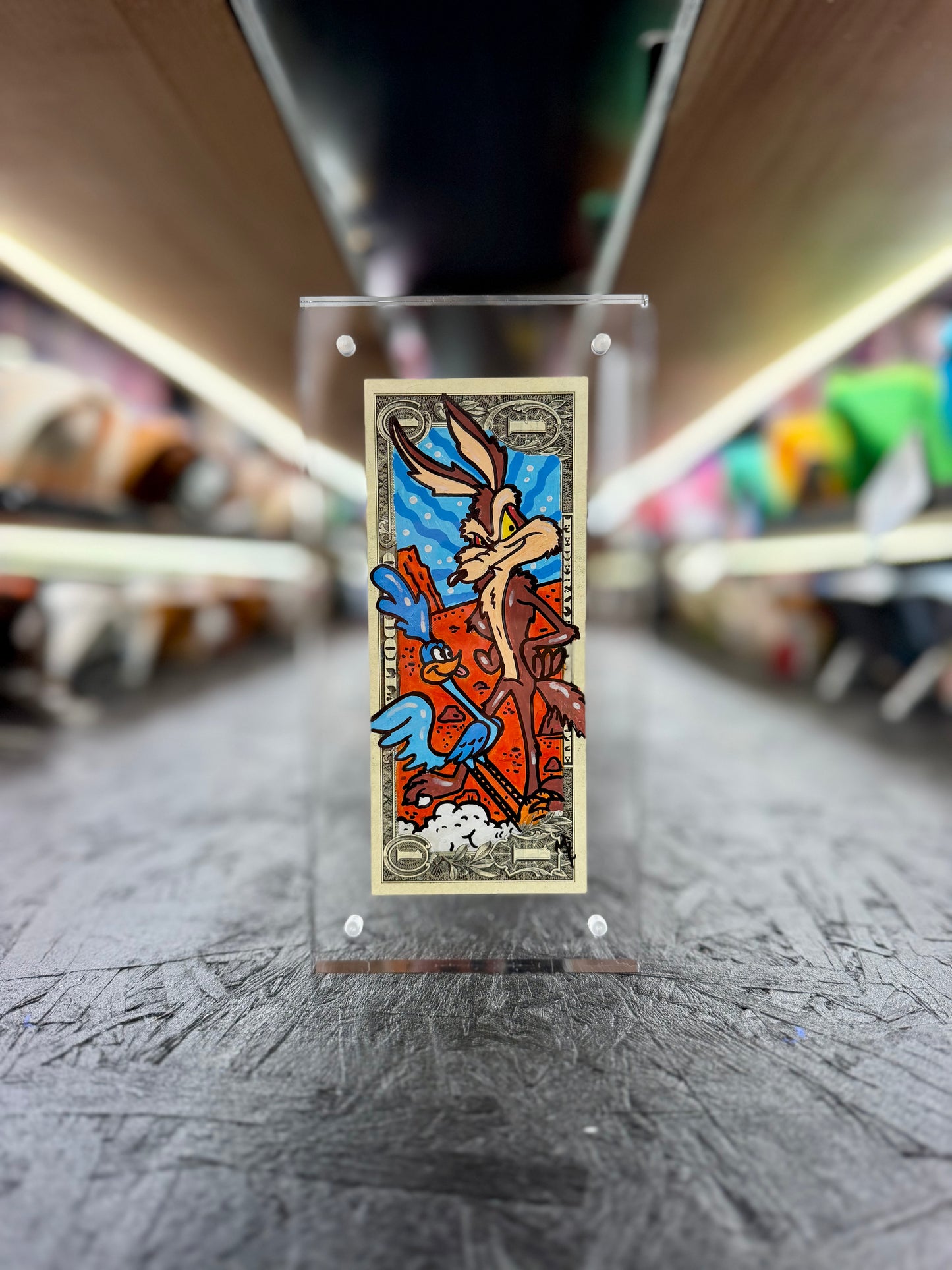 Willie E Coyote & Road Runner $1 Dollar Bill Art 8.0