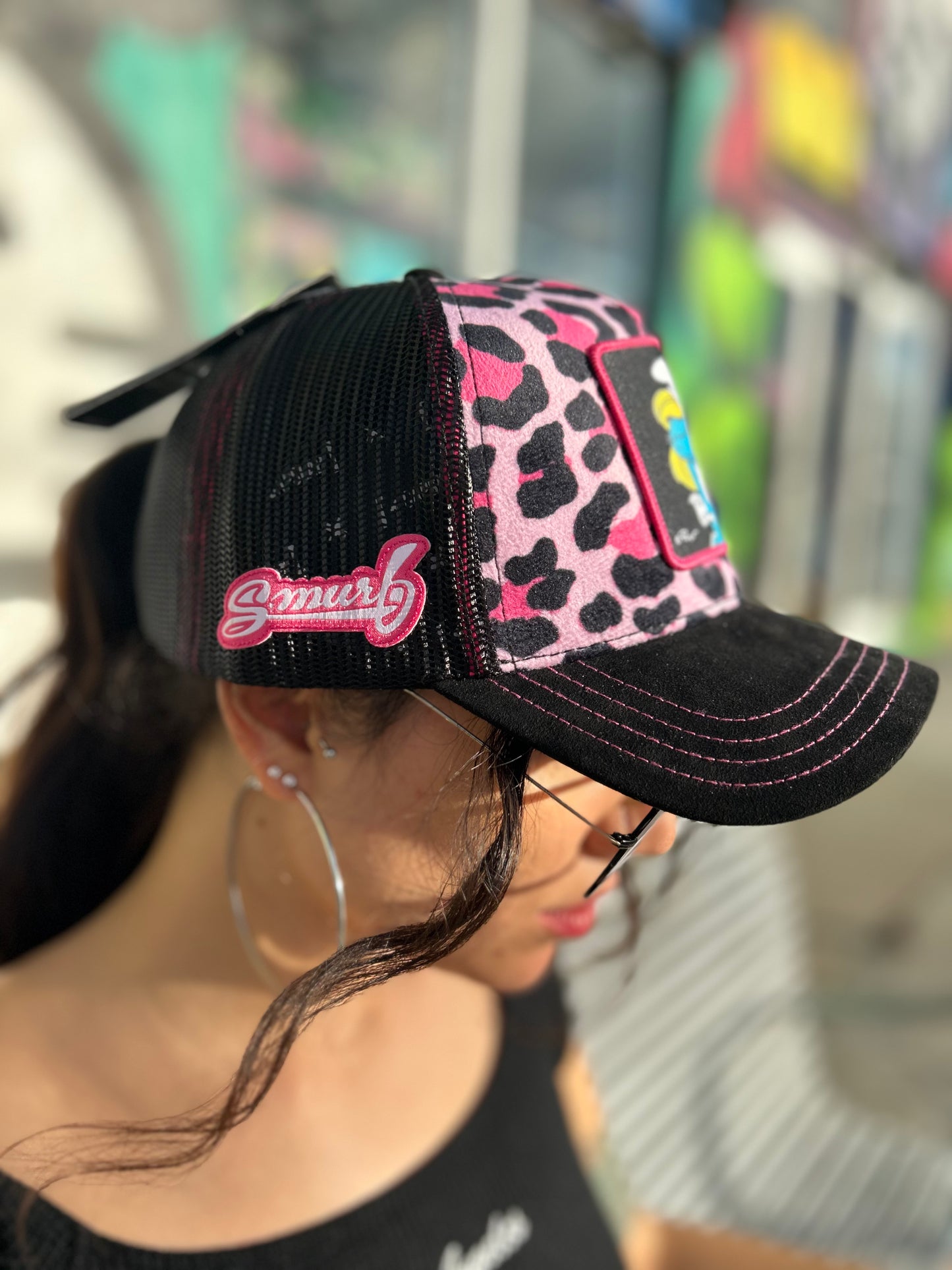 The Smurfs Pink Cheetah Snapback Trucker Hat