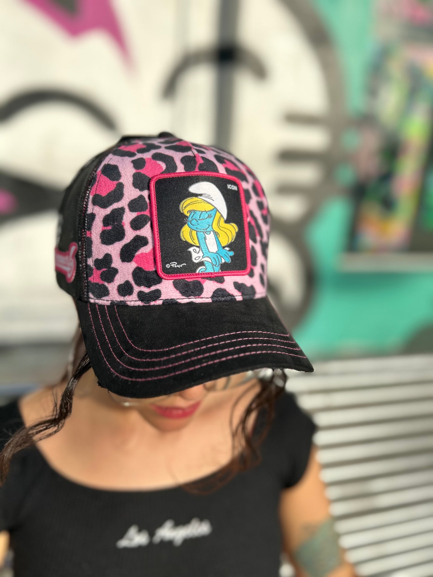 The Smurfs Pink Cheetah Snapback Trucker Hat