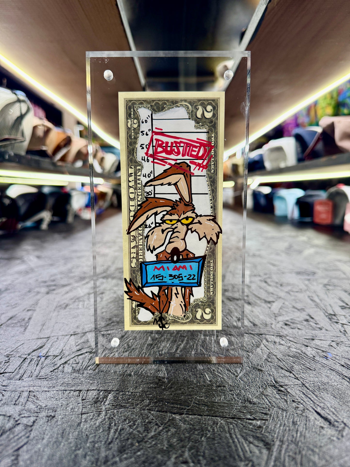 Willie E Coyote Busted $2 Dollar Bill Art
