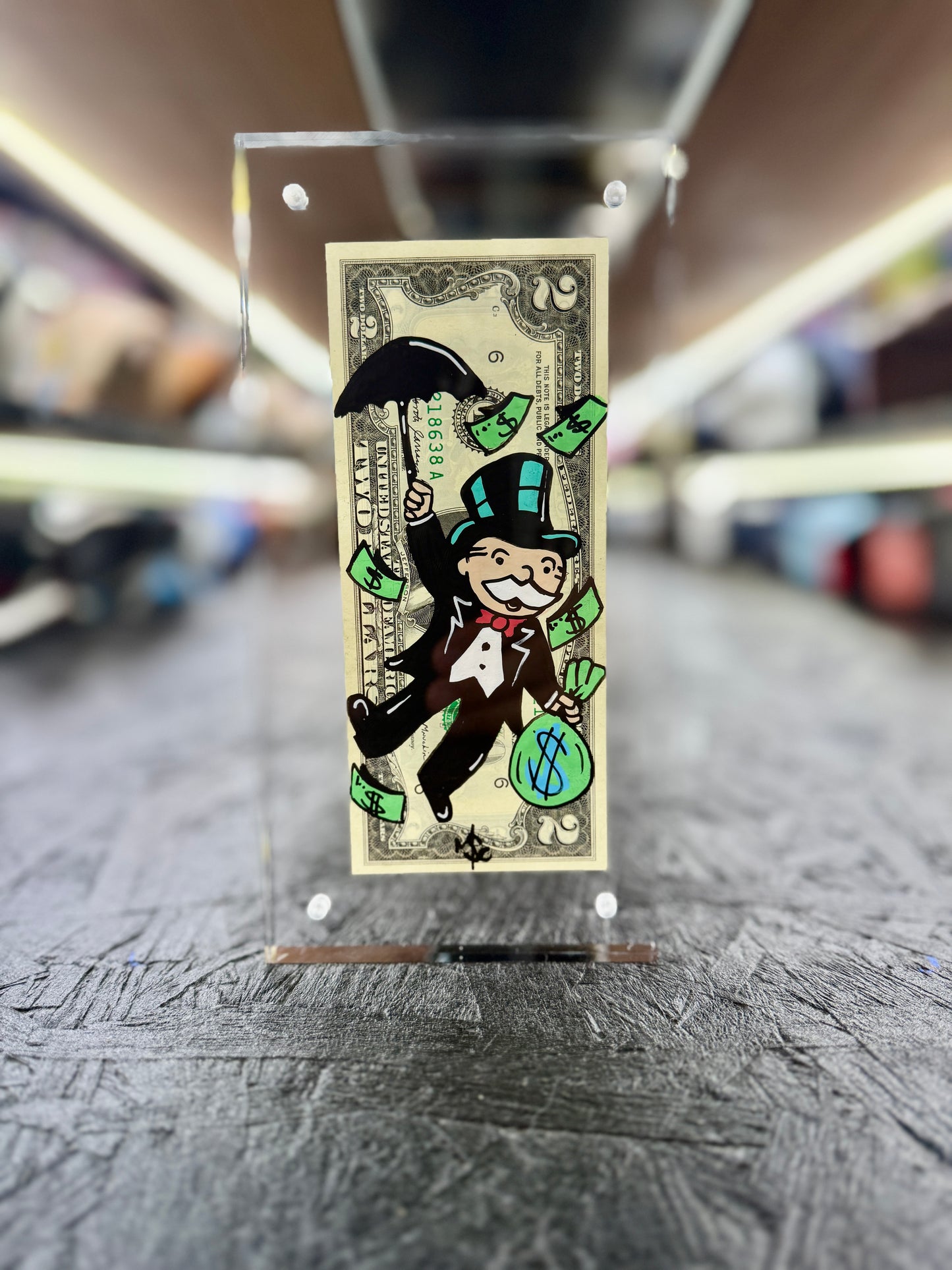 Mr Monopoly $2 Dollar Bill Art 12.7