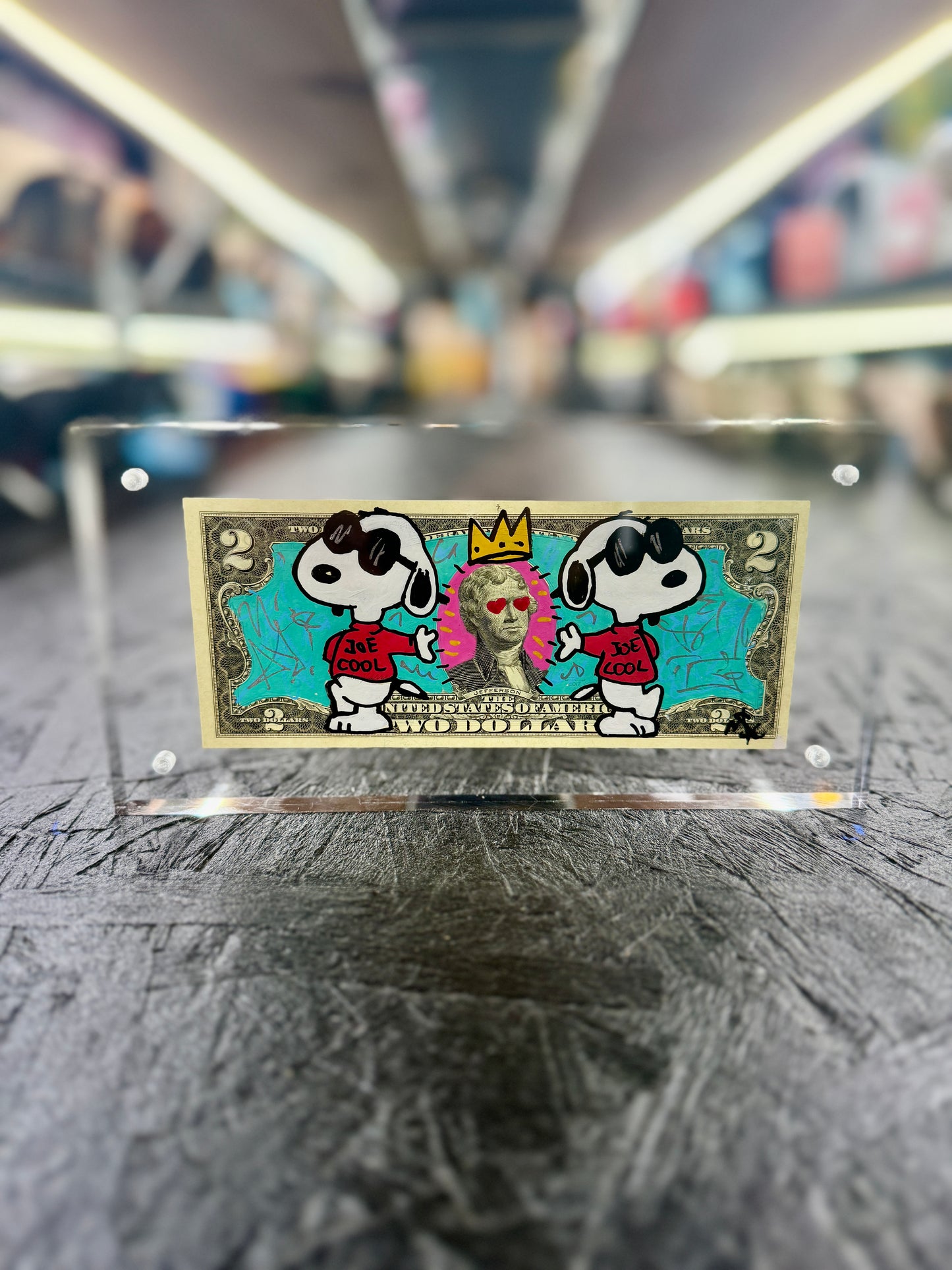 Snoopy Joe Cool $2 Dollar Bill Art 10.7