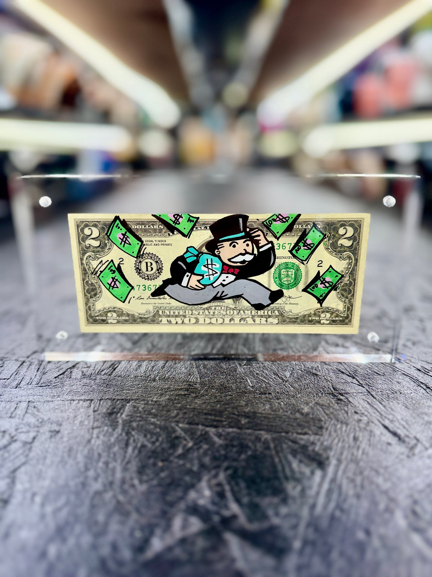 Mr Monopoly $2 Dollar Bill Art 16.9