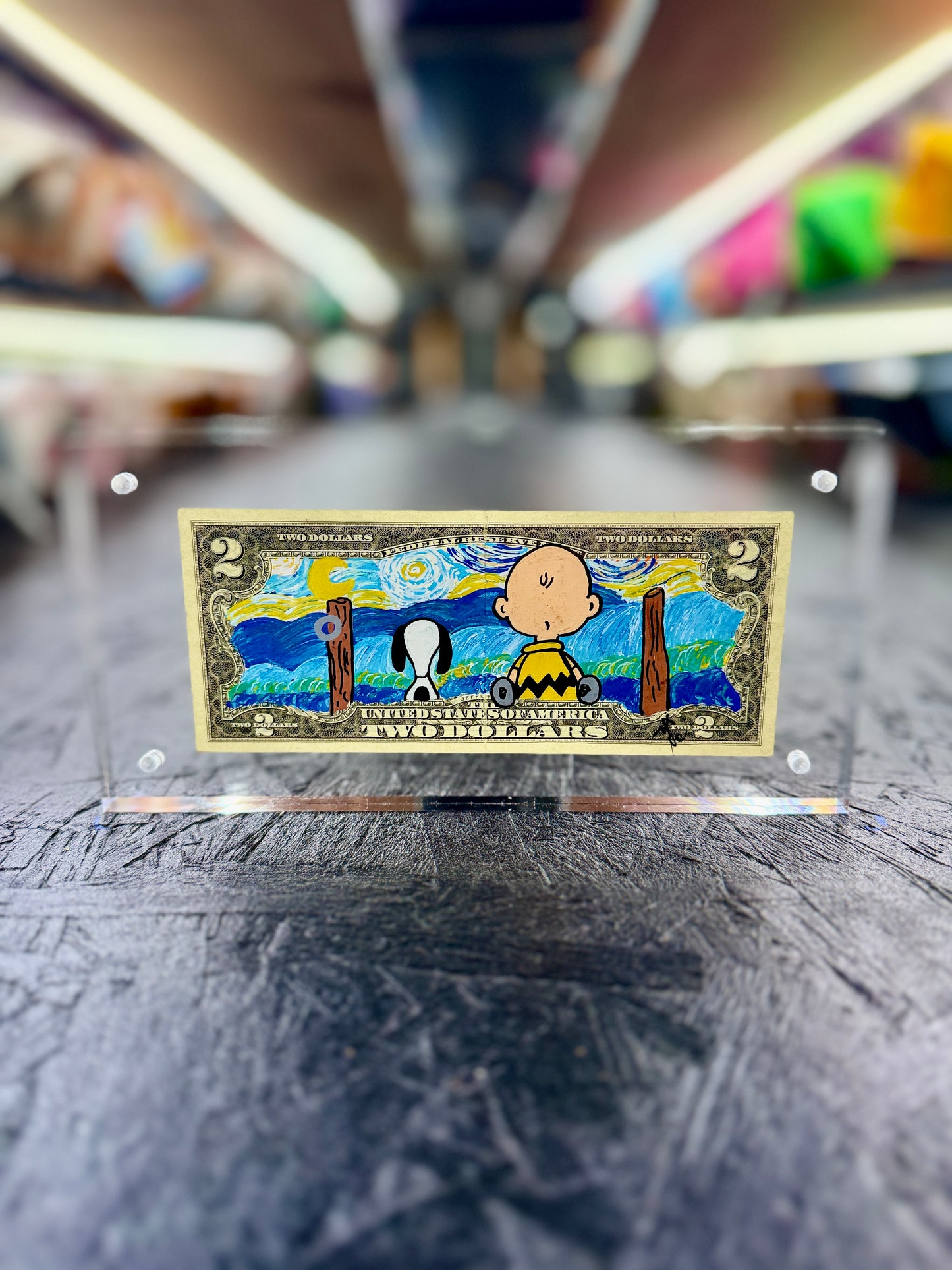 Snoopy & Charlie $2 Dollar Bill Art 12.9