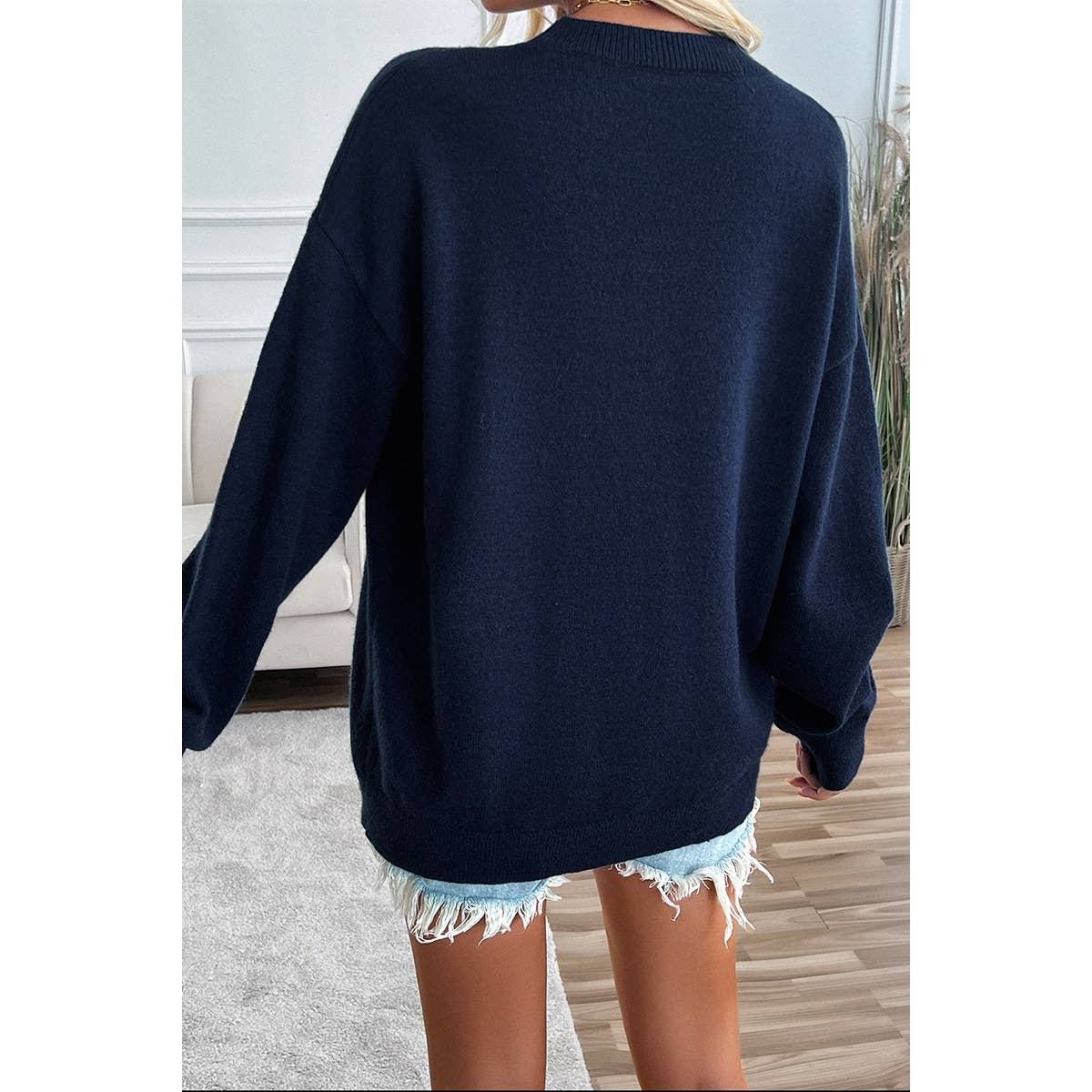 Knit Round Neck Flag Print Loose Fit Sweater - Shop Cool Tricks