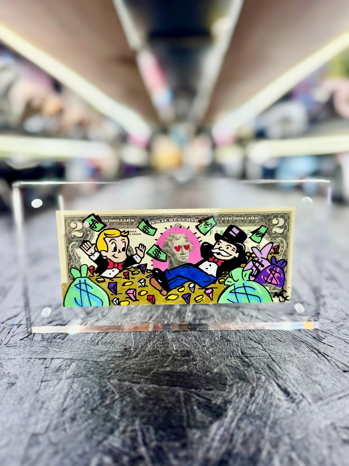 Mr Monopoly & Richie Rich $2 Dollar Bill Art 11.9