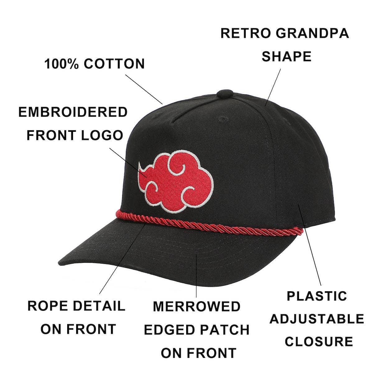 Naruto Embroidered Akatsuki Cloud Snapback Hat - Shop Cool Tricks