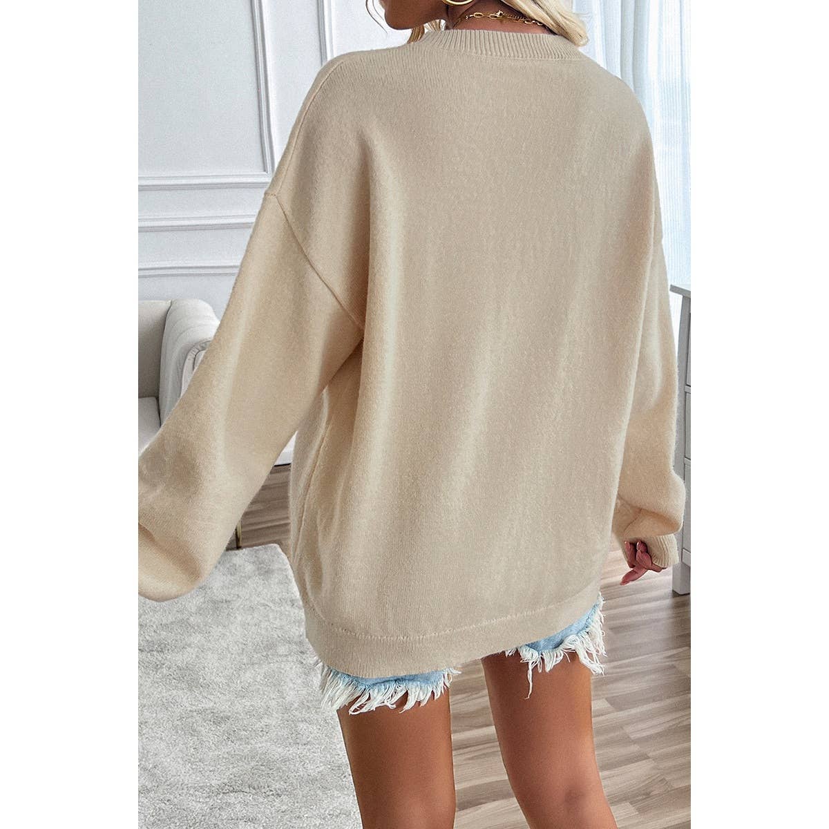 Knit Round Neck Flag Print Loose Fit Sweater - Shop Cool Tricks