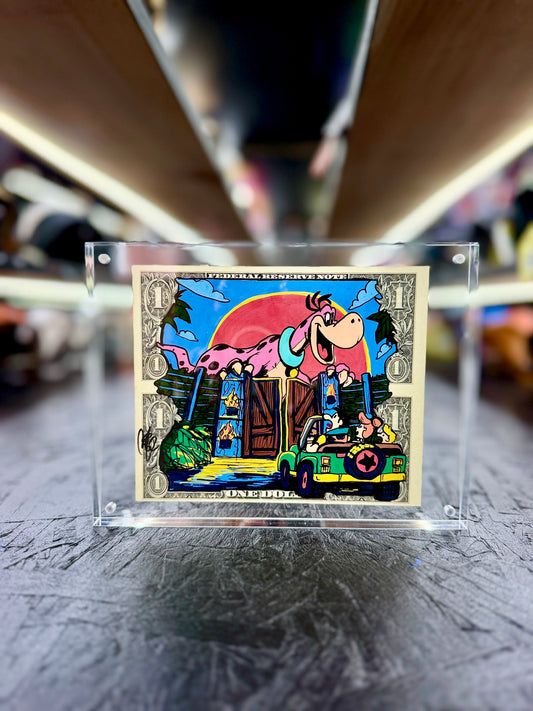 Jurassic Flintstones Uncut $1 Dollar Bill Art
