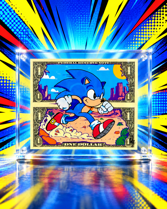 Sonic the Hedgehog Uncut $1 Dollar Bill Art
