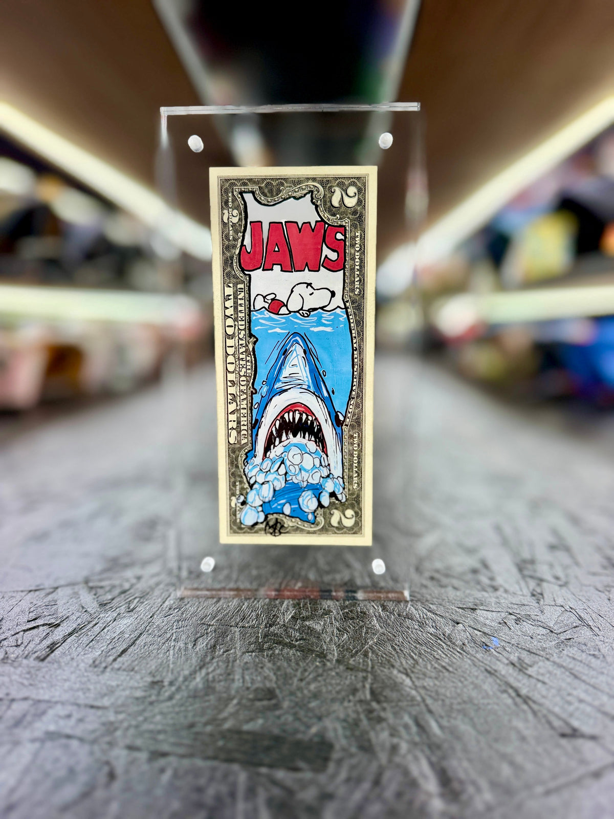 Jaws & Snoopy $2 Dollar Bill Art 12.4