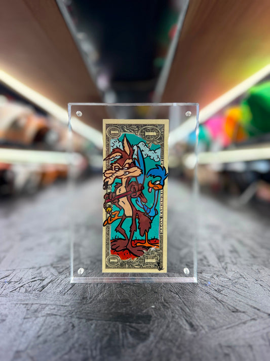 Willie E Coyote & Road Runner $1 Dollar Bill Art 9.0