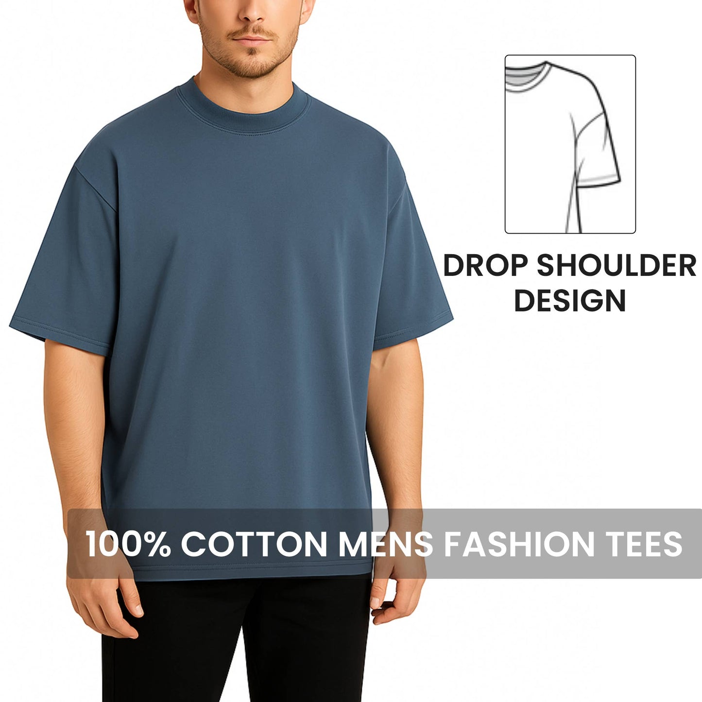 Men's 100% Cotton Drop Shoulder Fashion Tees