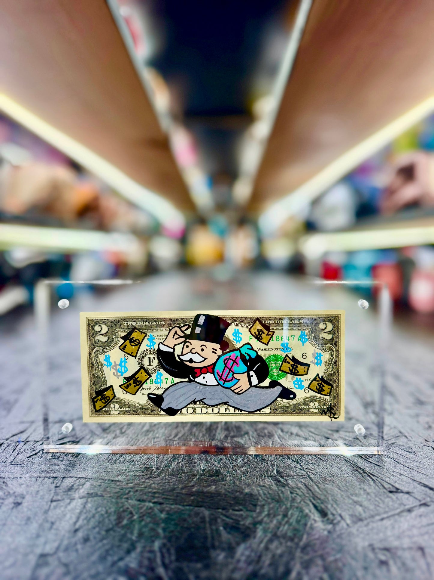 Mr Monopoly $2 Dollar Bill Art 12.9
