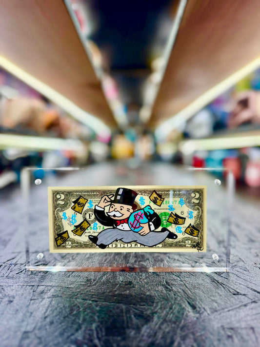 Mr Monopoly $2 Dollar Bill Art 12.9
