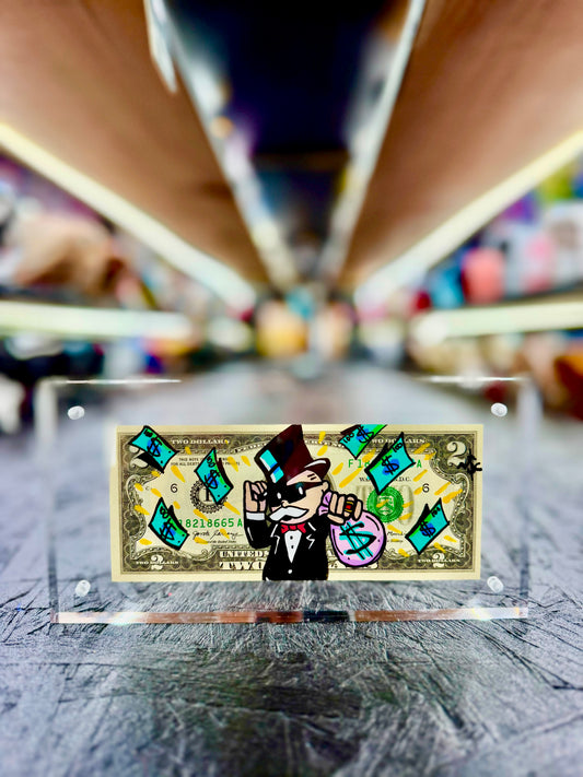 Mr Monopoly $2 Dollar Bill Art 13.2