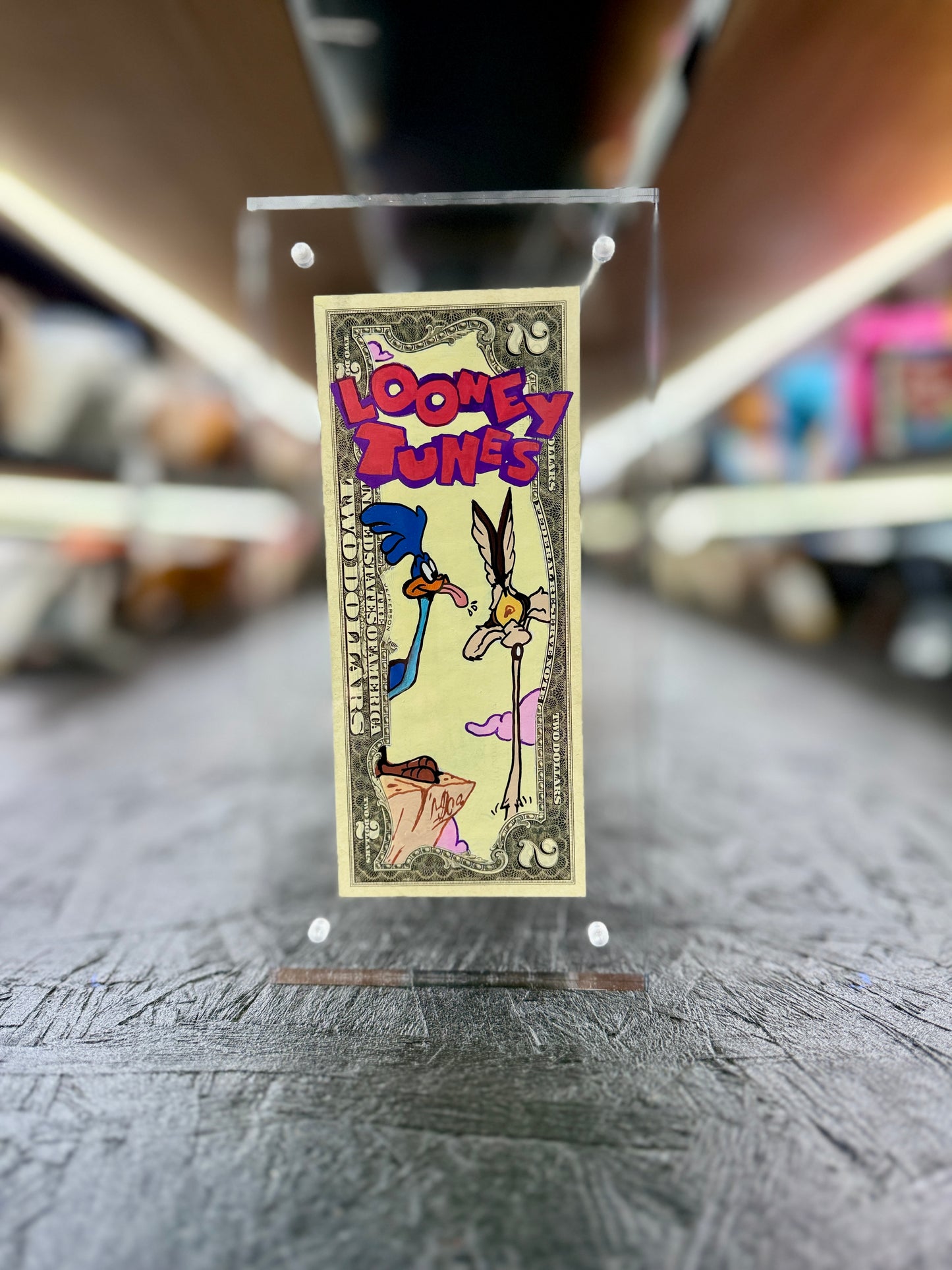 Road Runner & Willie E Coyote  $1 Dollar Bill Art 10.1