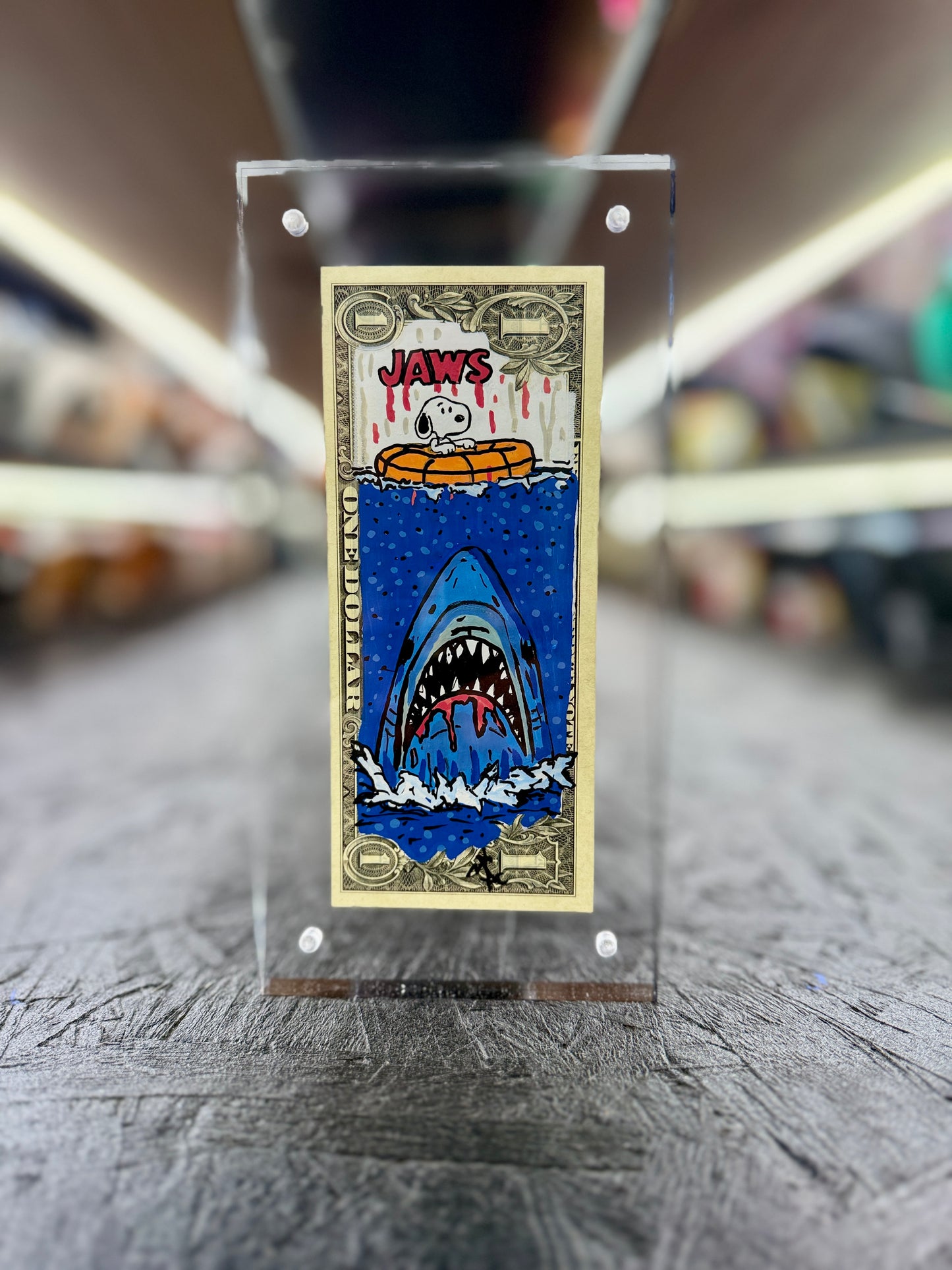 Jaws & Snoopy $1 Dollar Bill Art 11.3