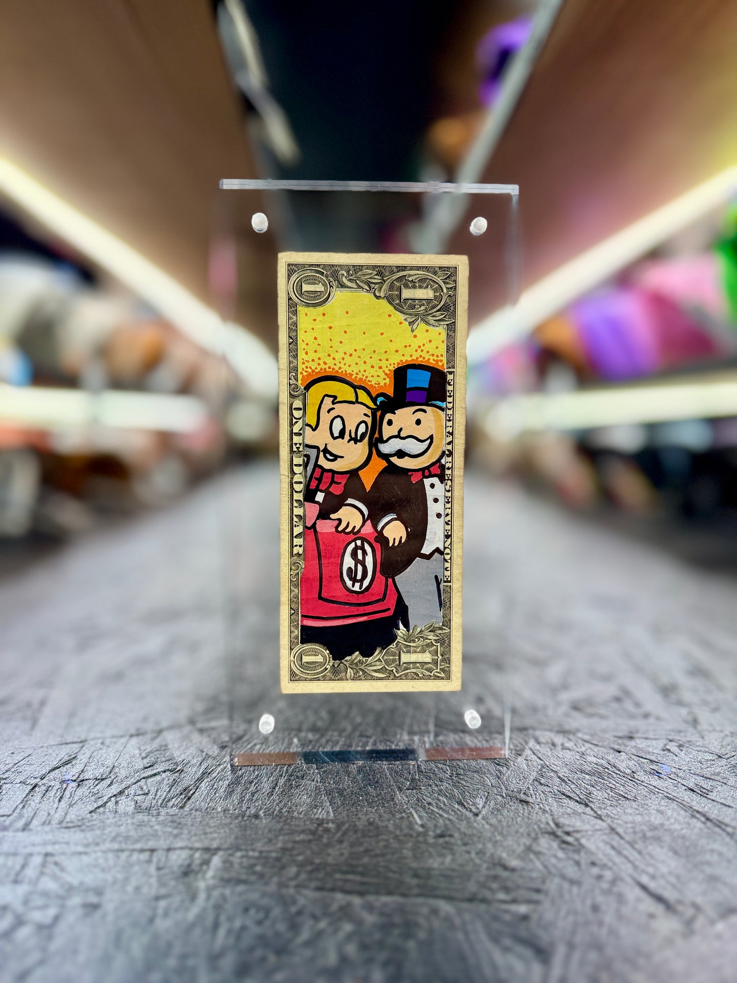 Richie Rich & Mr Monopoly $1 Dollar Bill Art 16.5