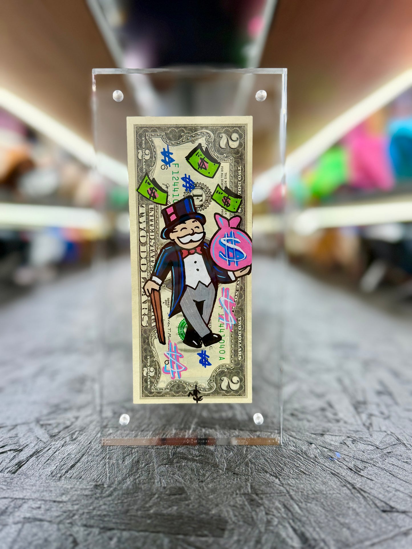 Mr Monopoly $2 Dollar Bill Art 18.4