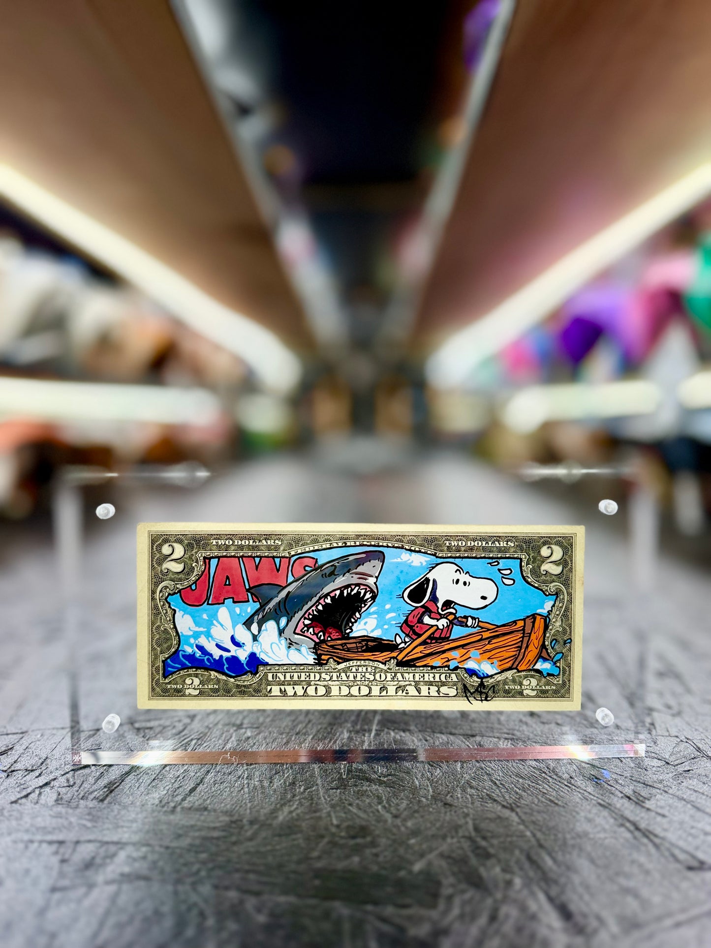 Jaws & Snoopy $2 Dollar Bill Art 11.6