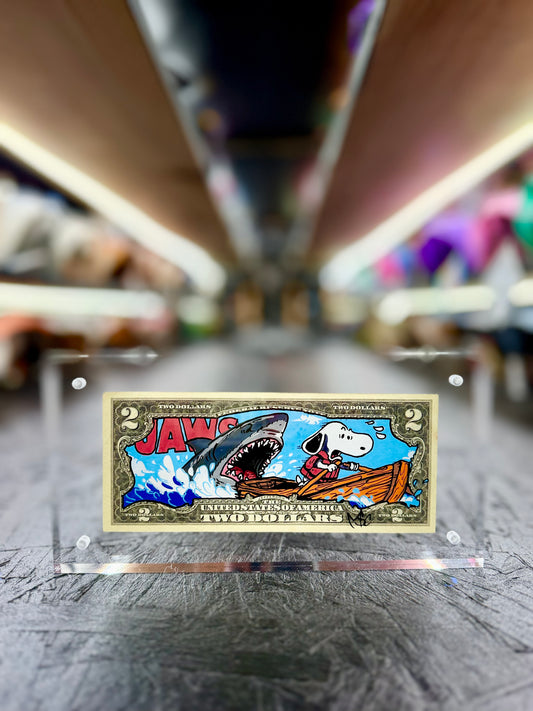 Jaws & Snoopy $2 Dollar Bill Art 11.6