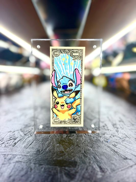 Stitch & Pikachu $1 Dollar Bill Art 3.0