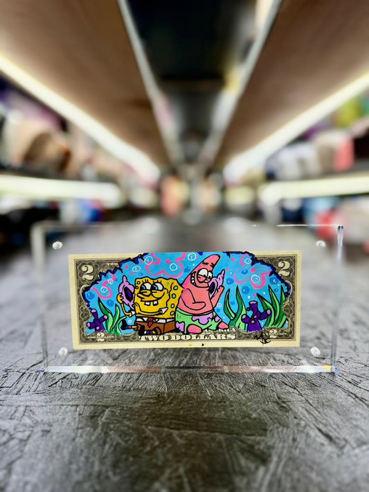Spongebob & Patrick $2 Dollar Bill Art