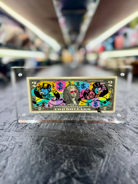 Mr Monopoly $2 Dollar Bill Art 13.6