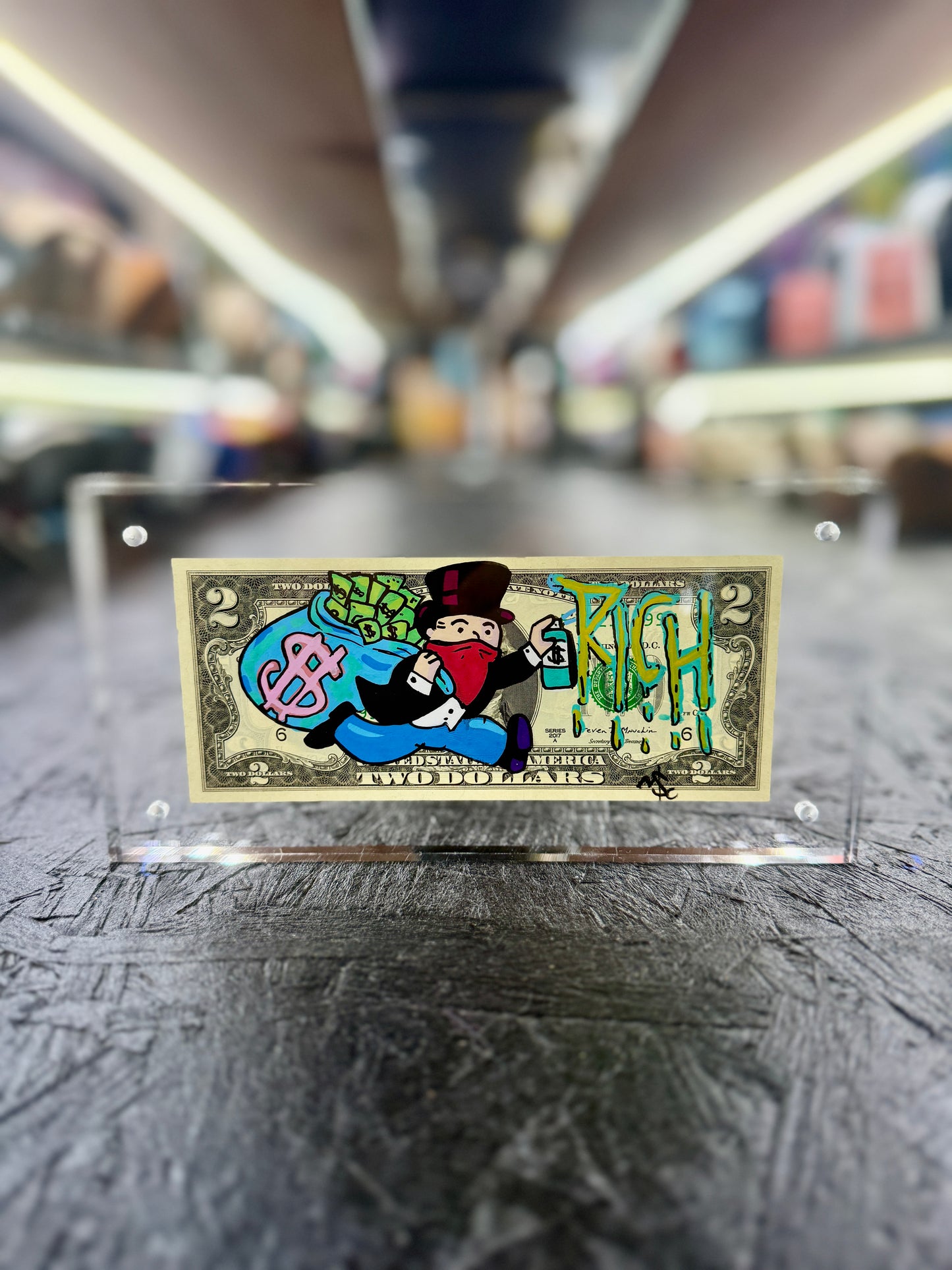 Mr Monopoly $2 Dollar Bill Art 13.7