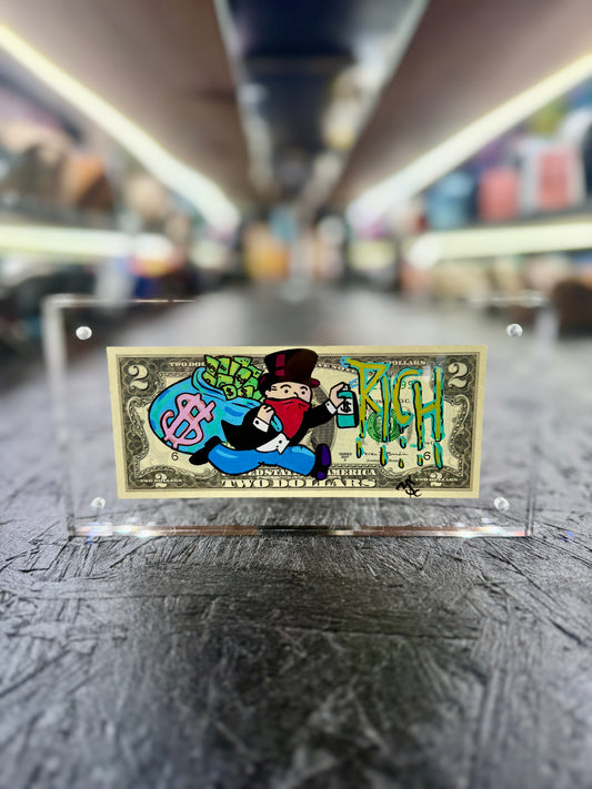 Mr Monopoly $2 Dollar Bill Art 13.7
