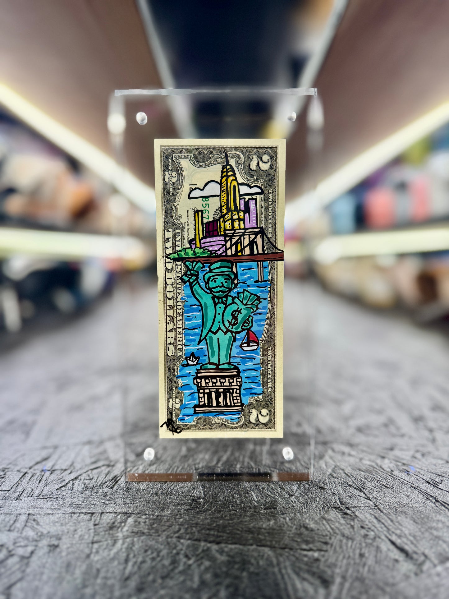 Mr Monopoly $2 Dollar Bill Art 15.2