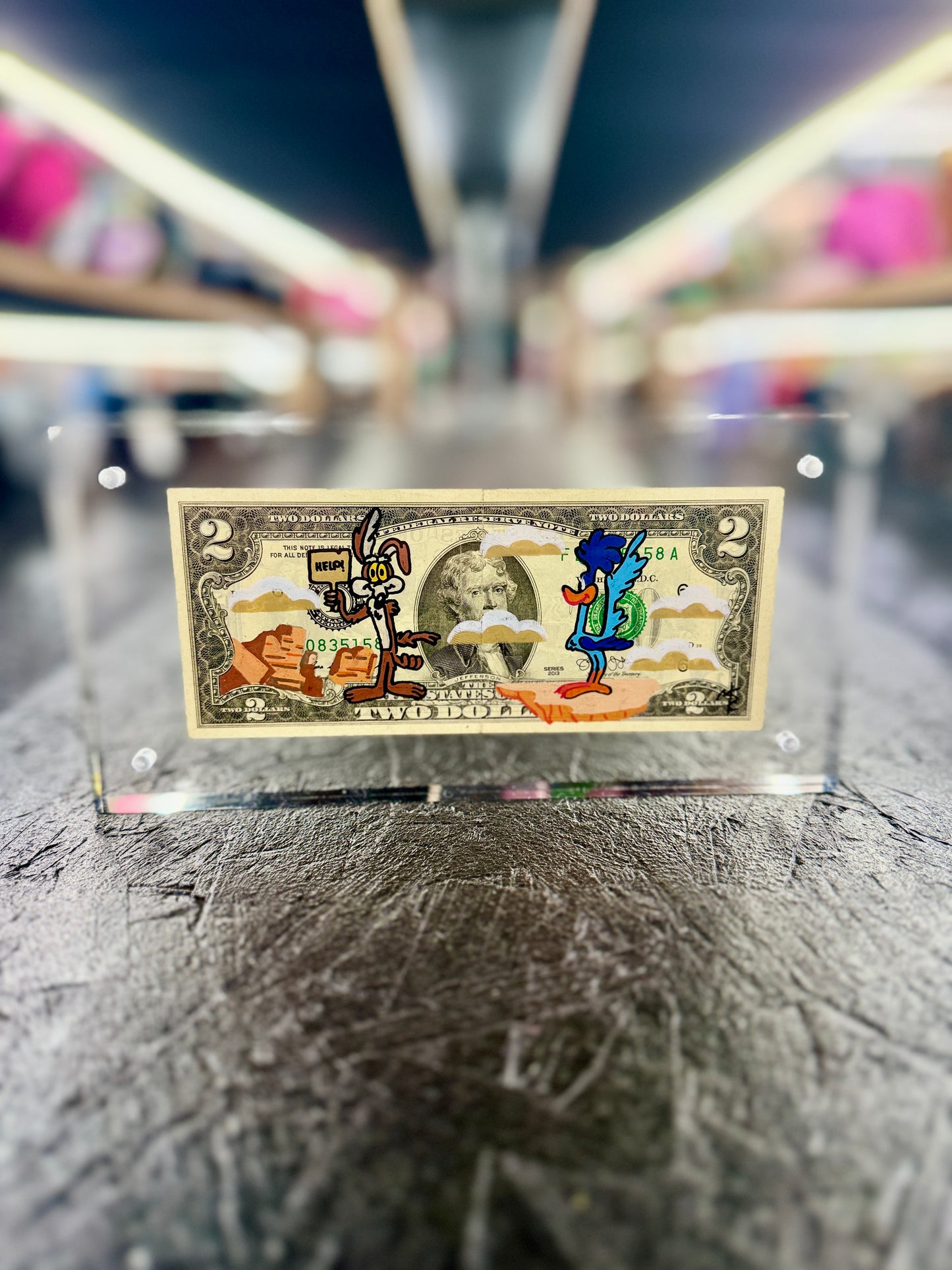 Willie E Coyote & Road Runner $2 Dollar Bill Art 6.0