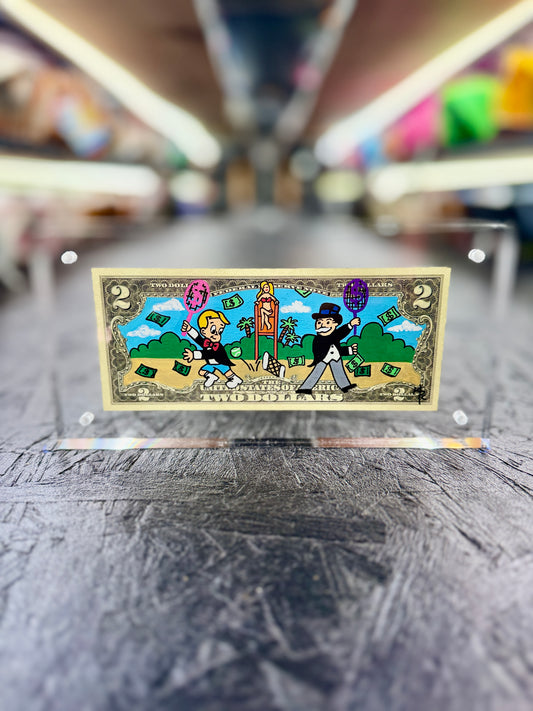 Mr Monopoly $2 Dollar Bill Art 20.1
