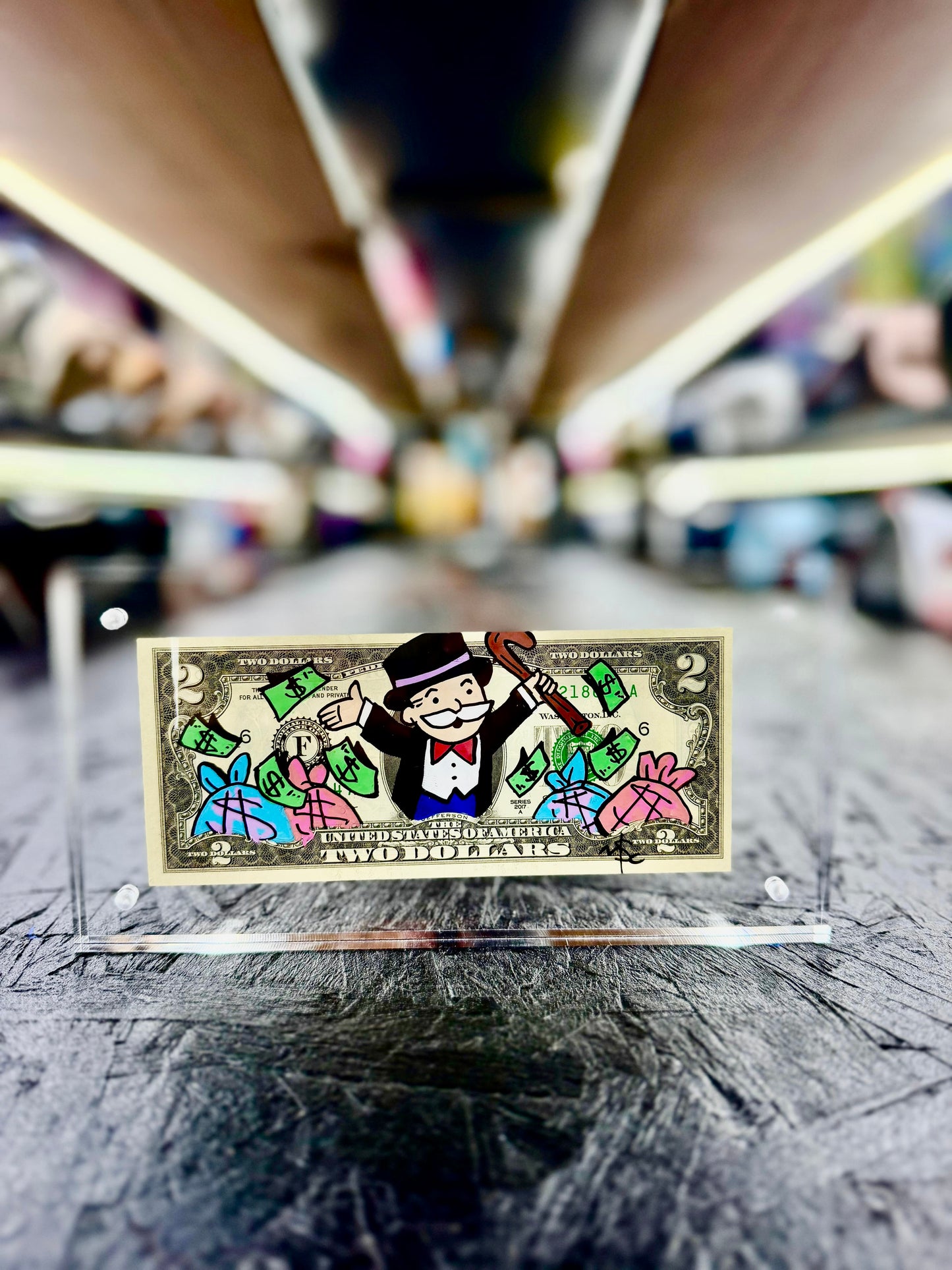 Mr Monopoly $2 Dollar Bill Art 12.0