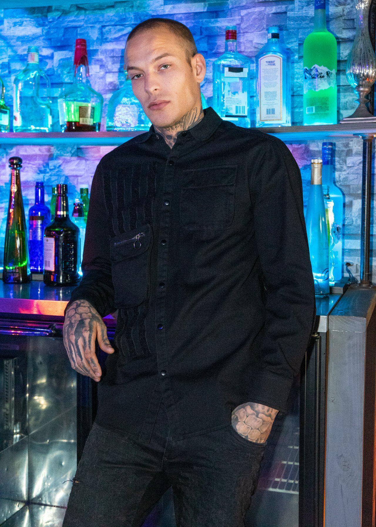 Konus Men's Canvas Shirt With Bellow Pockets in Black